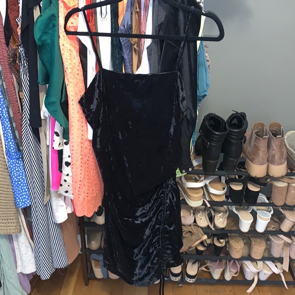Black mini dress with side tie